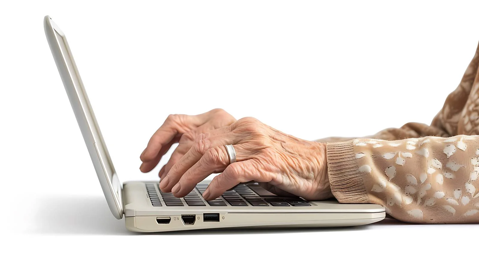 Senior Woman Typing on Laptop Keyboard — free download from Dotvec