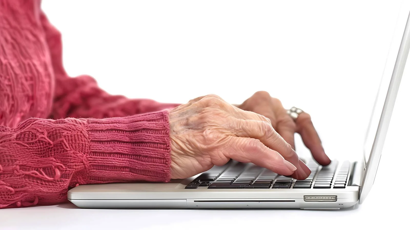 Senior Woman Typing on Laptop Keyboard — free download from Dotvec