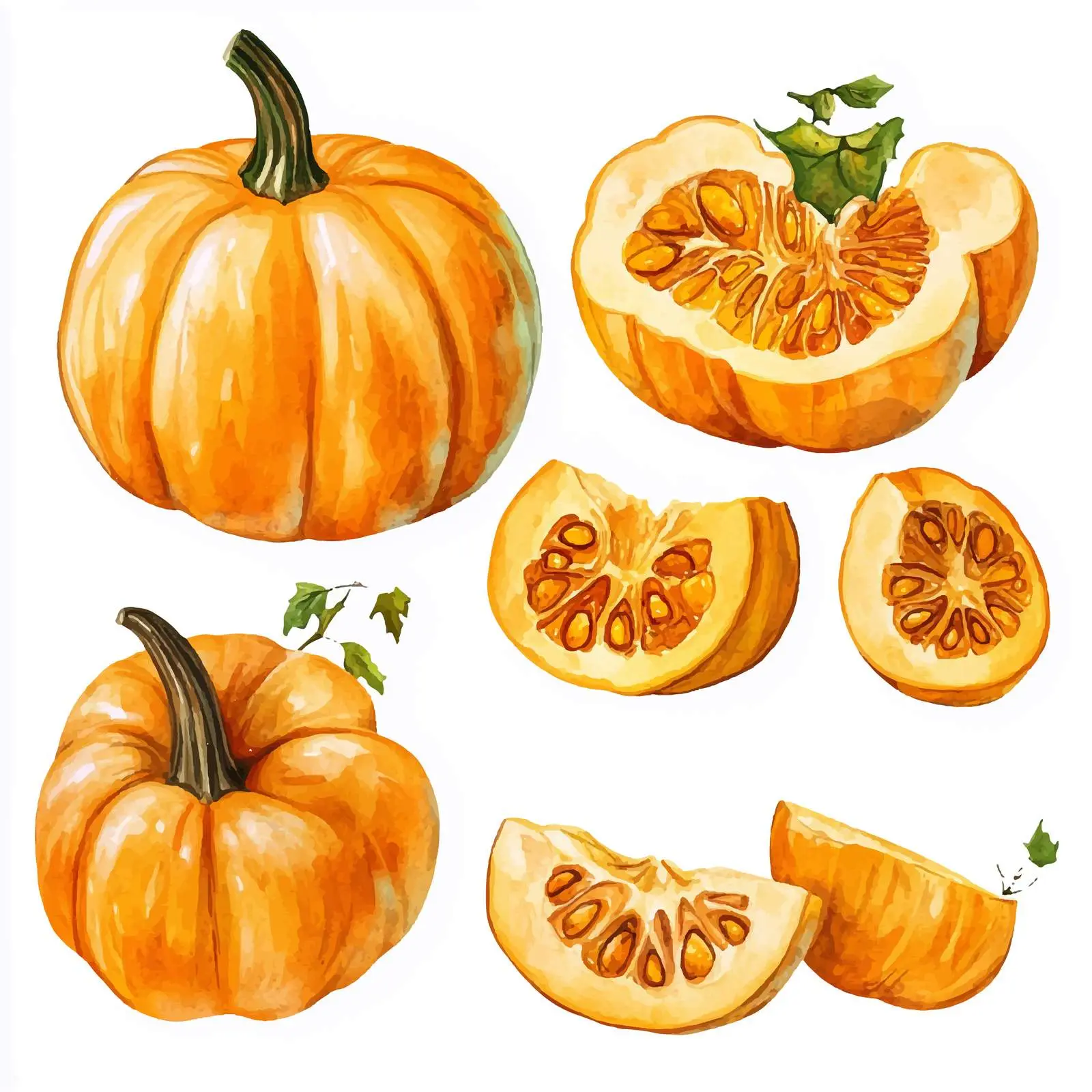 Hand Painted Watercolor Pumpkin Pieces on White Background — free download from Dotvec