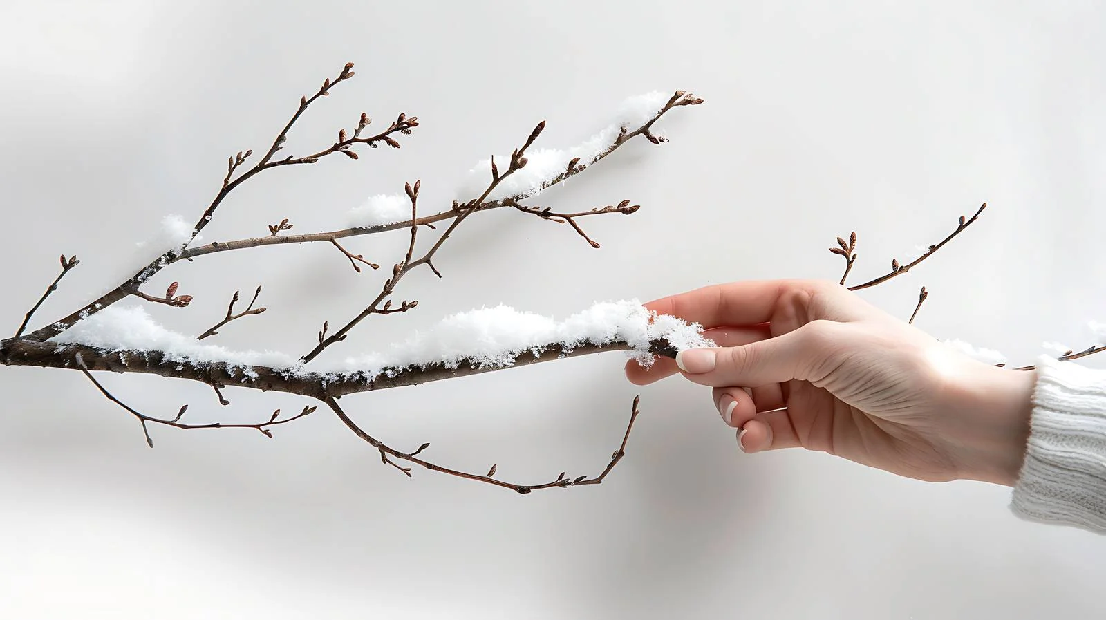 Gentle touch on snowy branch as snow melts — free download from Dotvec