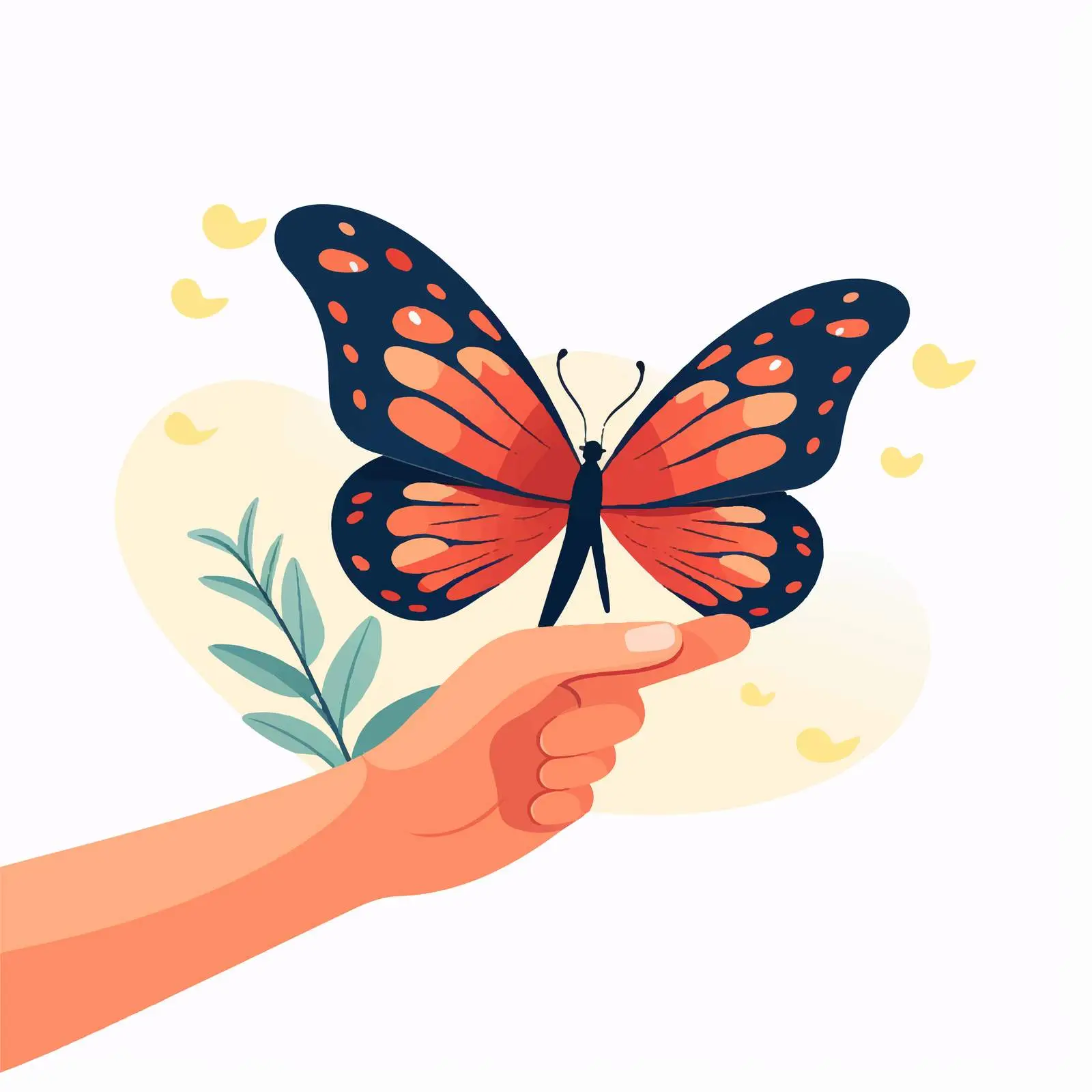 Hand Touching a Beautiful Butterfly — free download from Dotvec