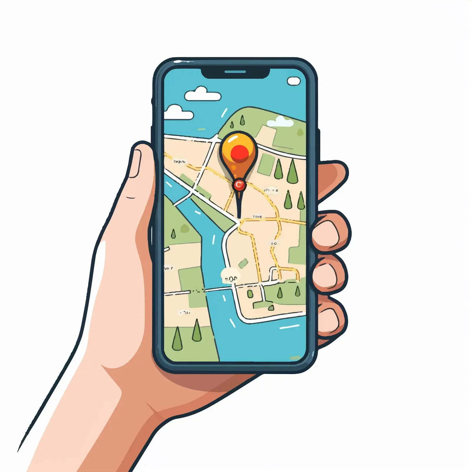 Hand Using Smartphone with Map Application — free download from Dotvec