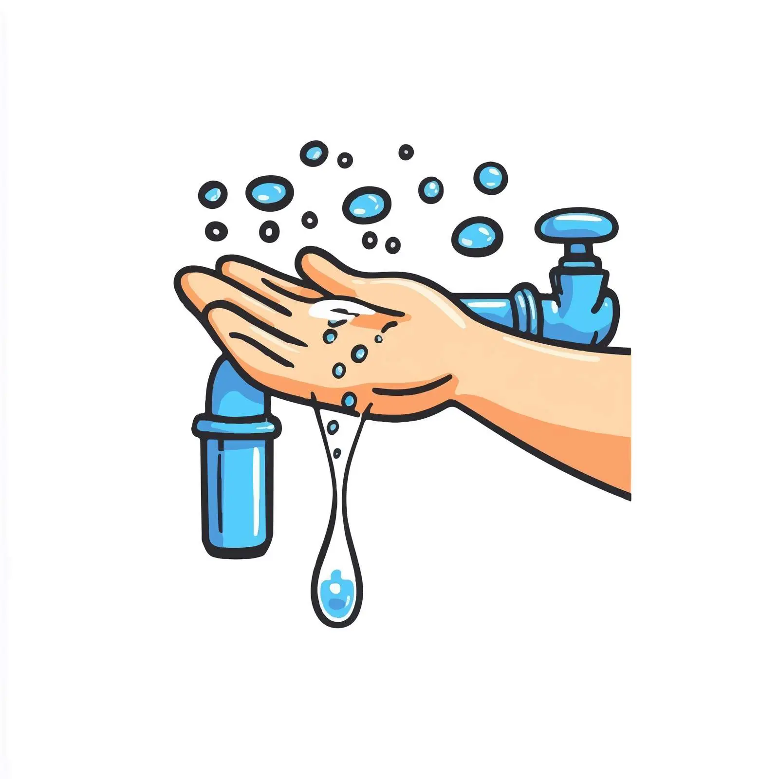 Cartoon Illustration of Hand Washing with Pipe Water — free download from Dotvec