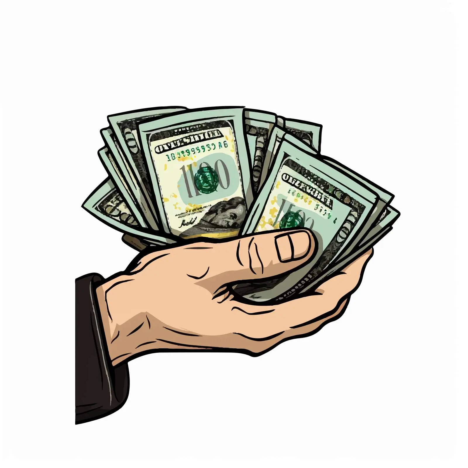 Cartoon Hand Holding Dollar Bills Illustration – free spending image from Dotvec