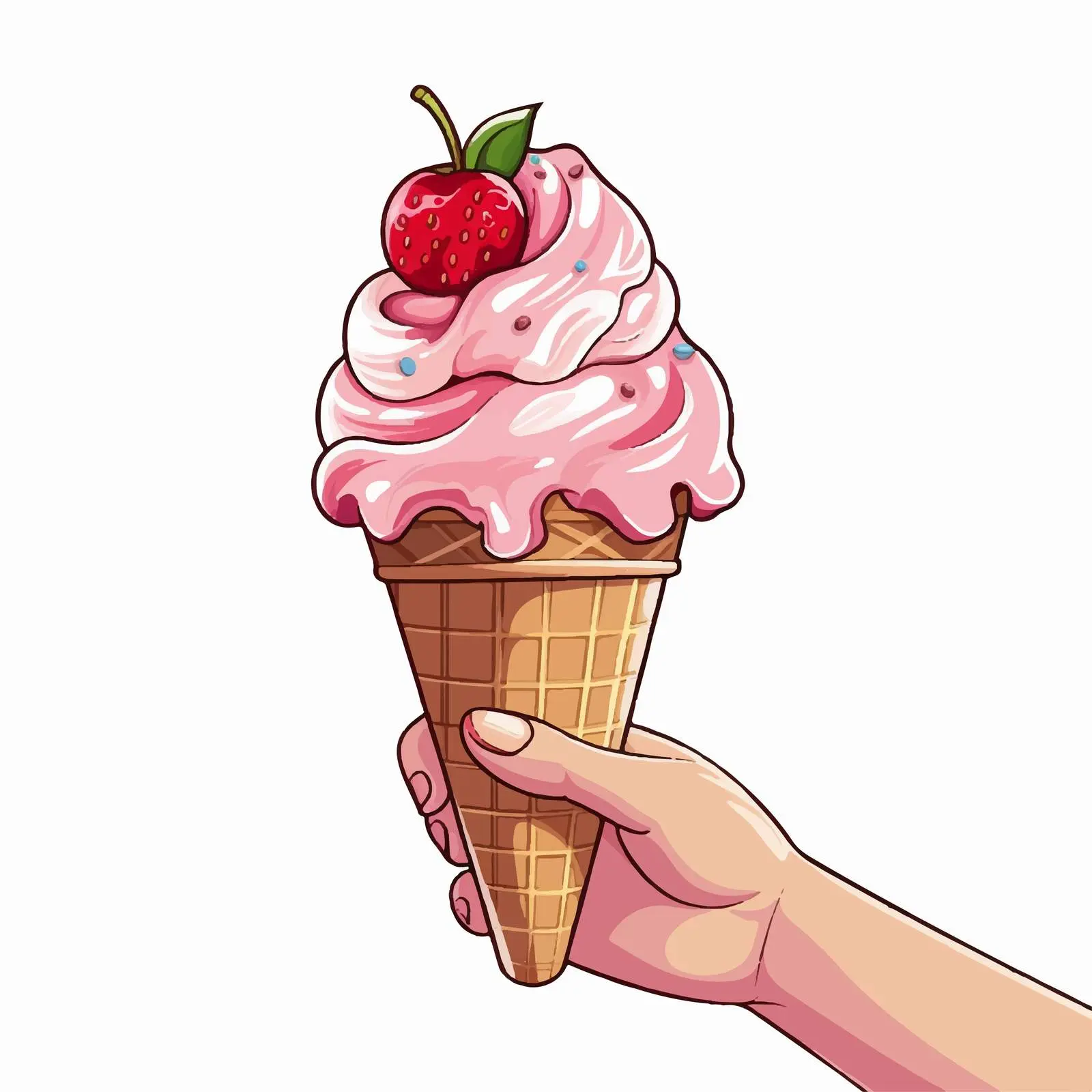 Delicious Ice Cream Cone Cartoon Vector Illustration – free frozen dessert image from Dotvec