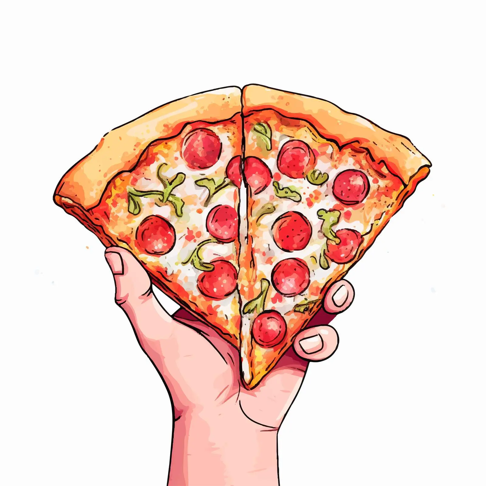 Trendy Manicure with Pizza Watercolor Vector — free download from Dotvec