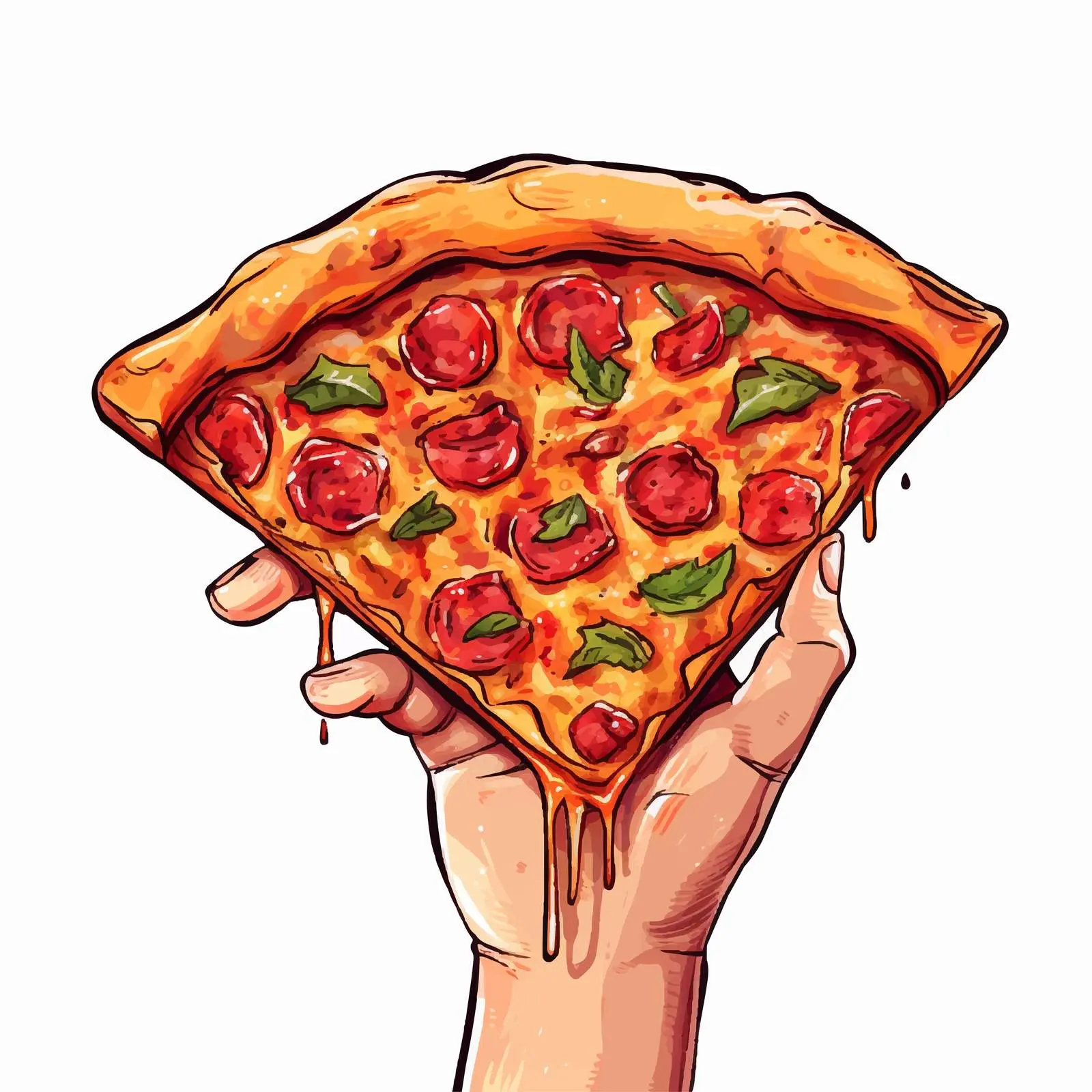 Trendy Manicure Holding Pizza Watercolor Vector – free pizza slice image from Dotvec