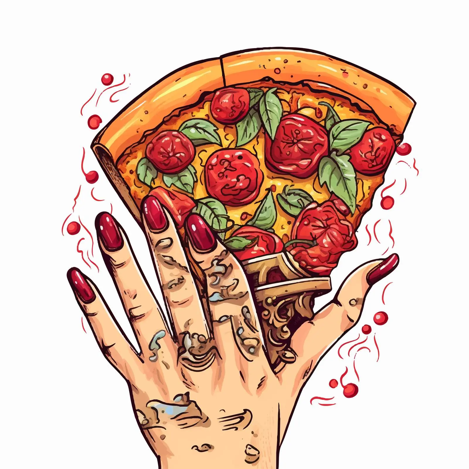 Trendy Manicure Pizza Watercolor Vector Illustration — free download from Dotvec