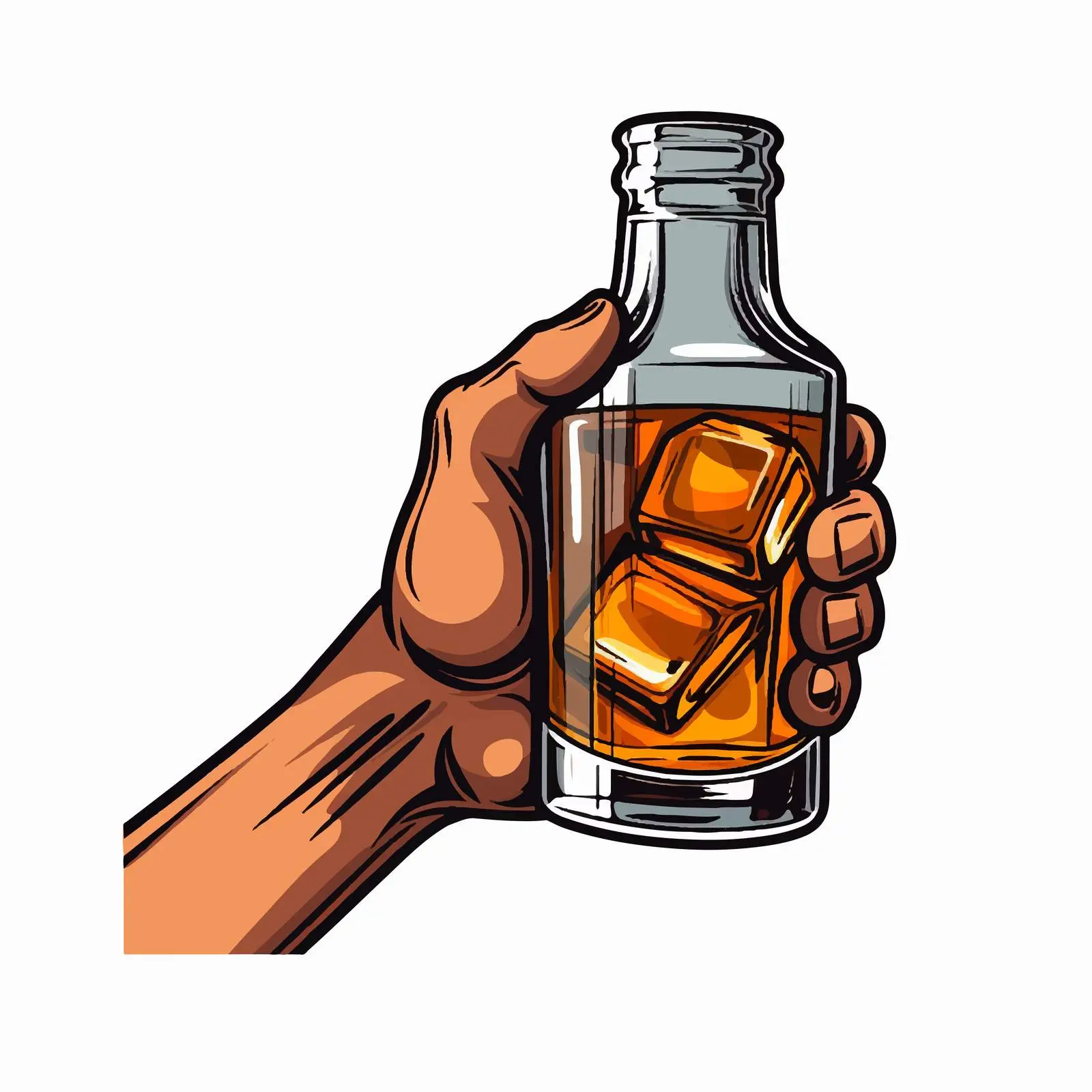 Cartoon Hand Holding Whiskey Bottle and Glass — free download from Dotvec