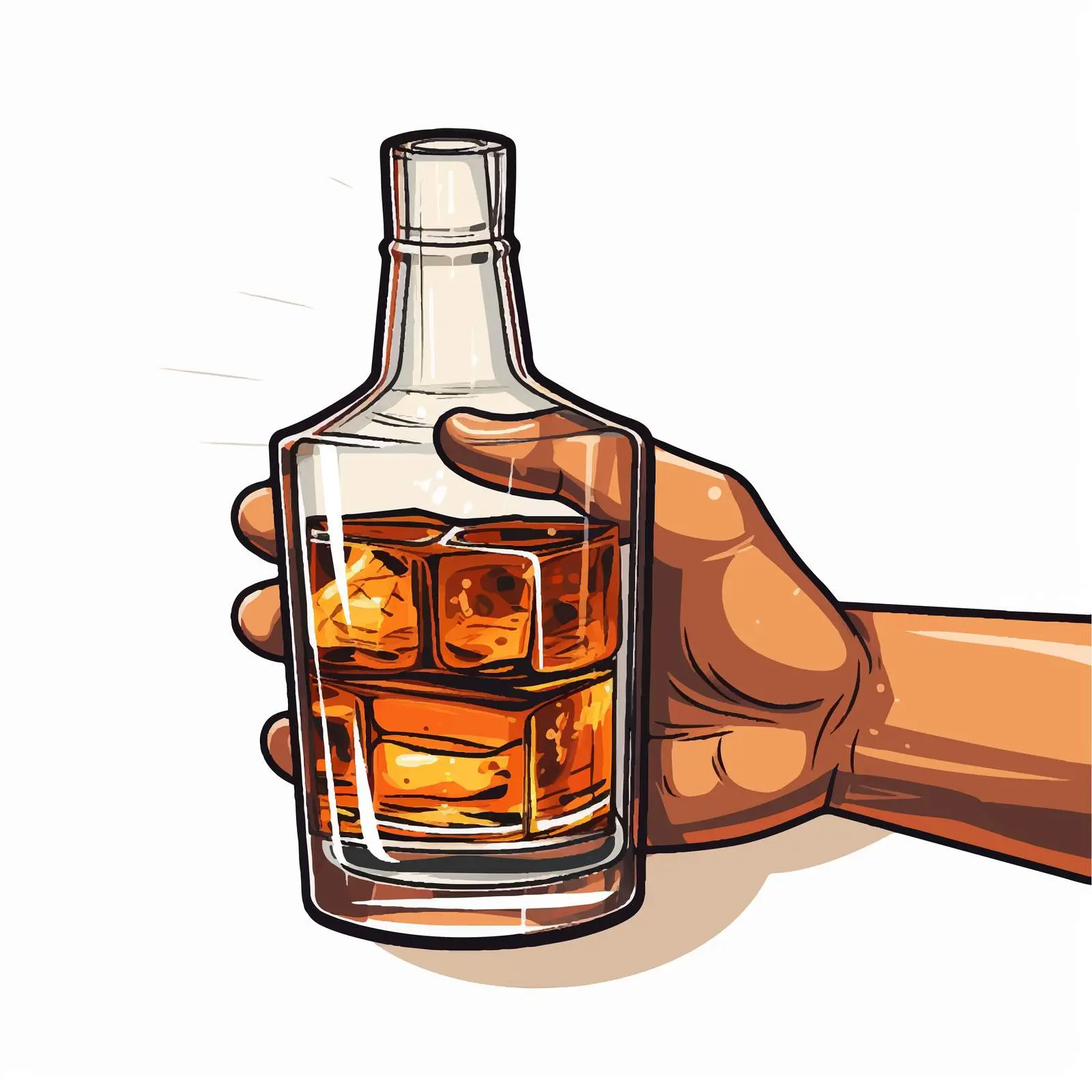 Cartoon Hand Holding Whiskey Bottle and Glass — free download from Dotvec