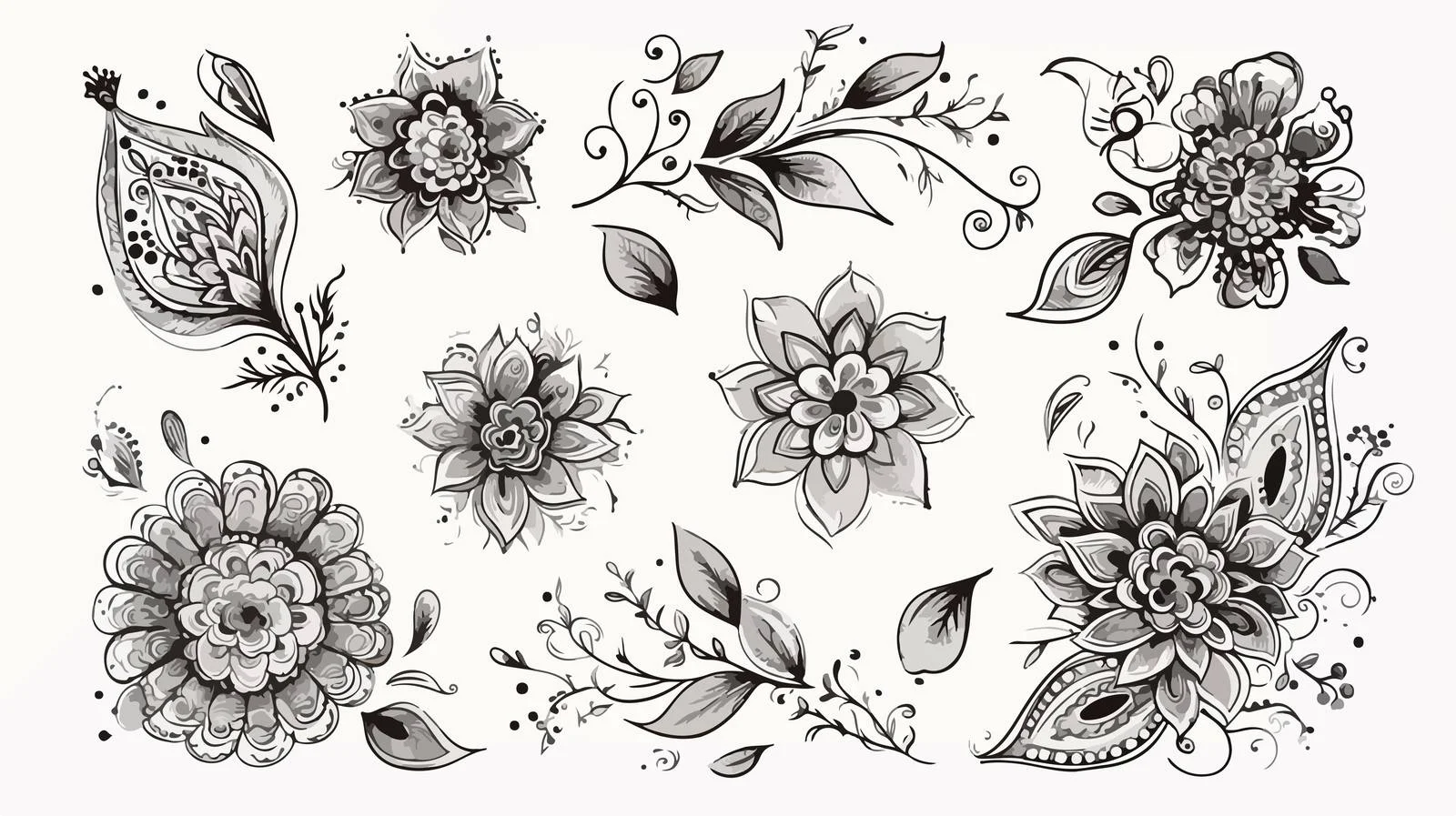 Assorted Hand-Drawn Mehndi Patterns — free download from Dotvec