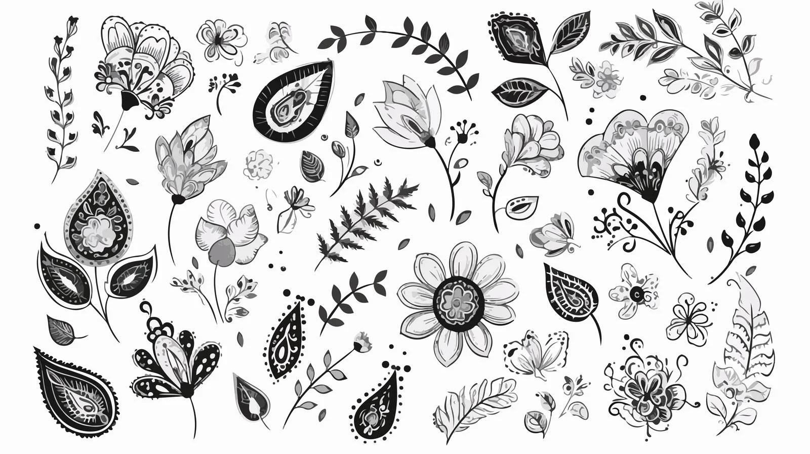 Elegant Hand-Drawn Mehndi Floral Elements — free download from Dotvec