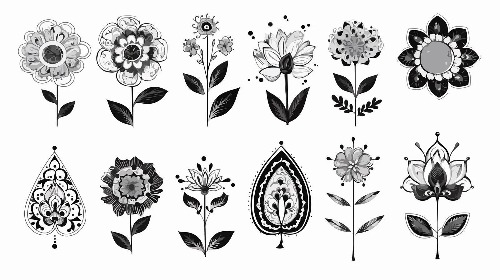Elegant Mehndi Floral Elements Collection — free download from Dotvec