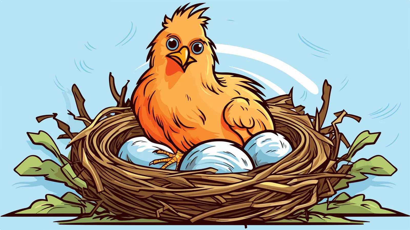 Whimsical Chicken on Nest Cartoon — free download from Dotvec