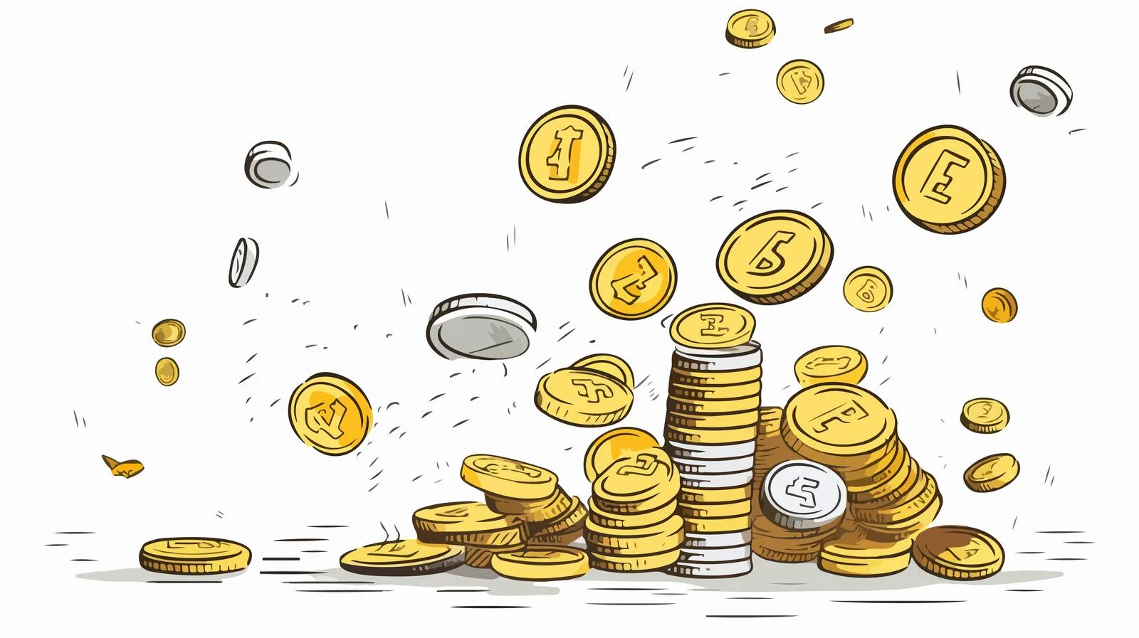 Whimsical Falling Coins Cartoon Illustration — free download from Dotvec