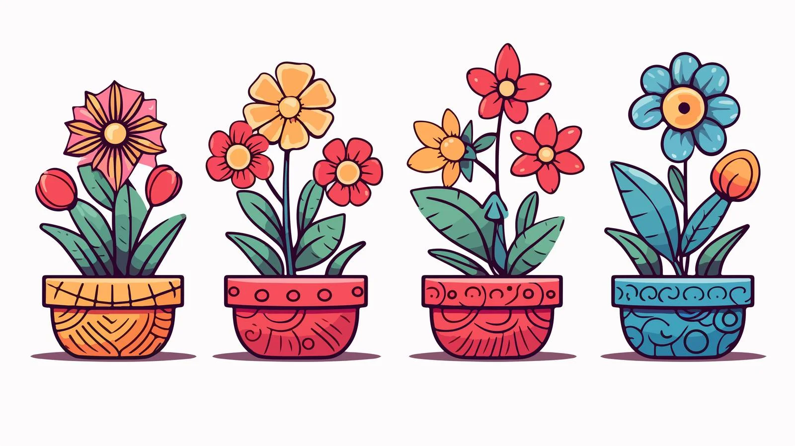 Whimsical Cartoon Flower in Pot — free download from Dotvec