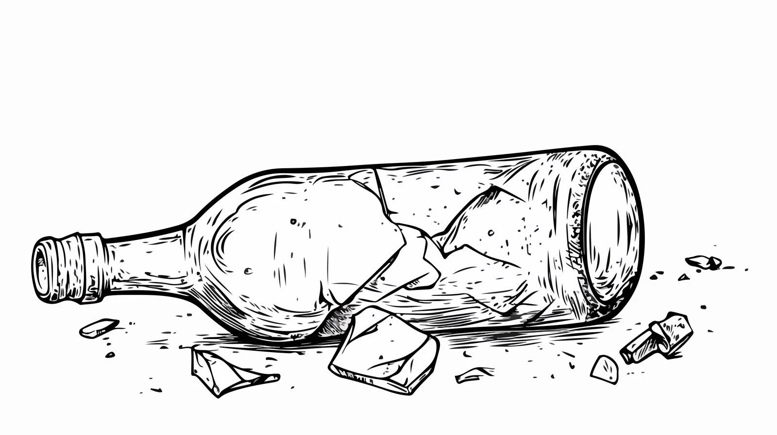 Broken Bottle Line Drawing Doodle — free download from Dotvec