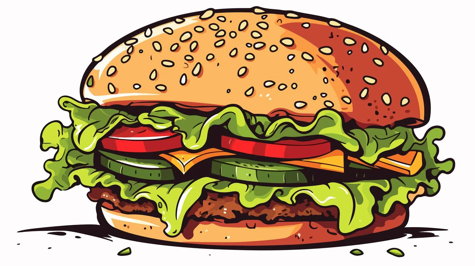 Quirky Veggie Burger Cartoon Vector Illustration — free download from Dotvec