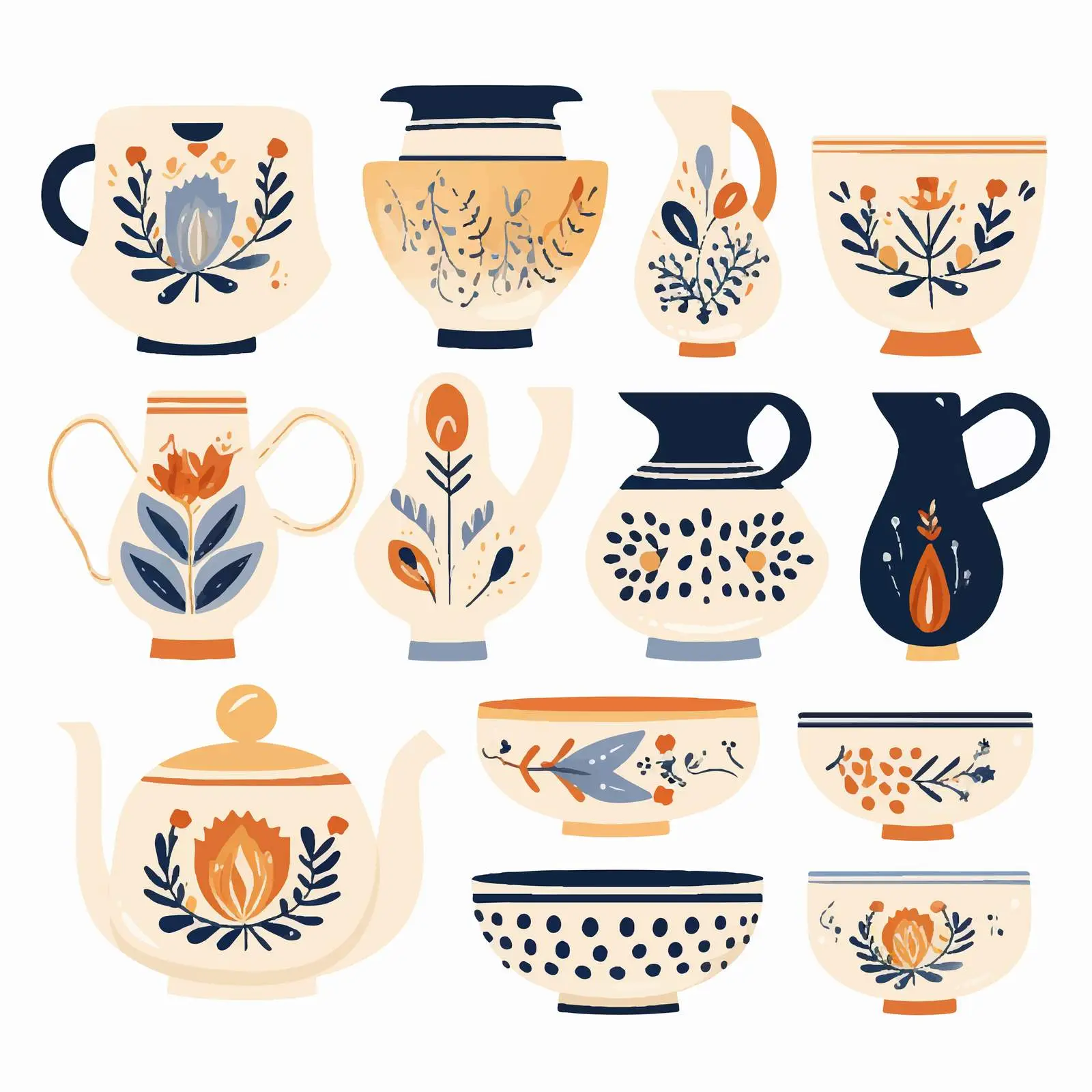 Handmade Ceramic Porcelain Vector Illustration Set — free download from Dotvec