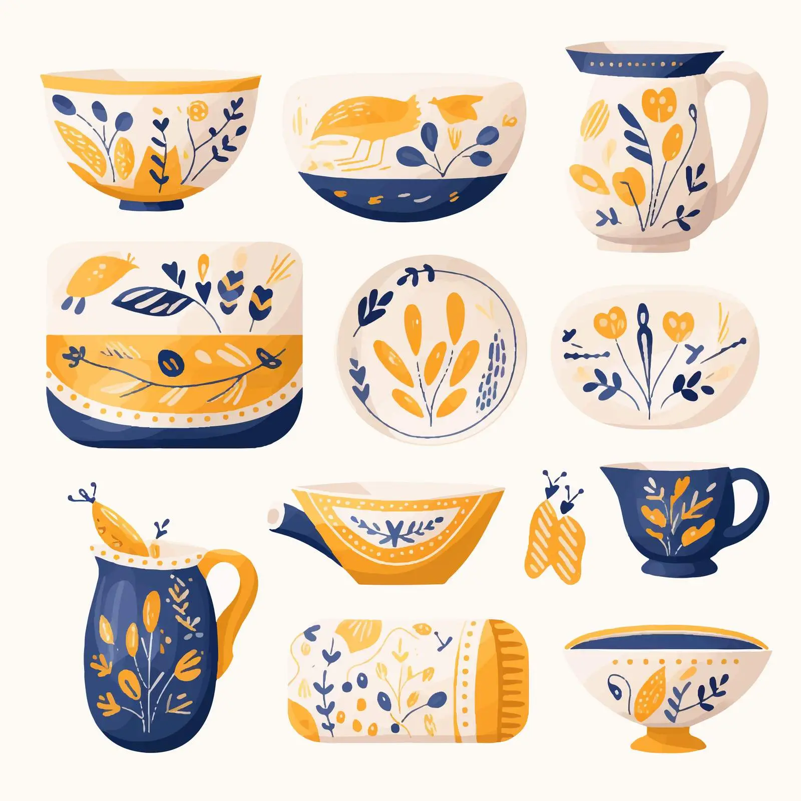 Porcelain Handmade Ceramics Vector Illustration Set — free download from Dotvec