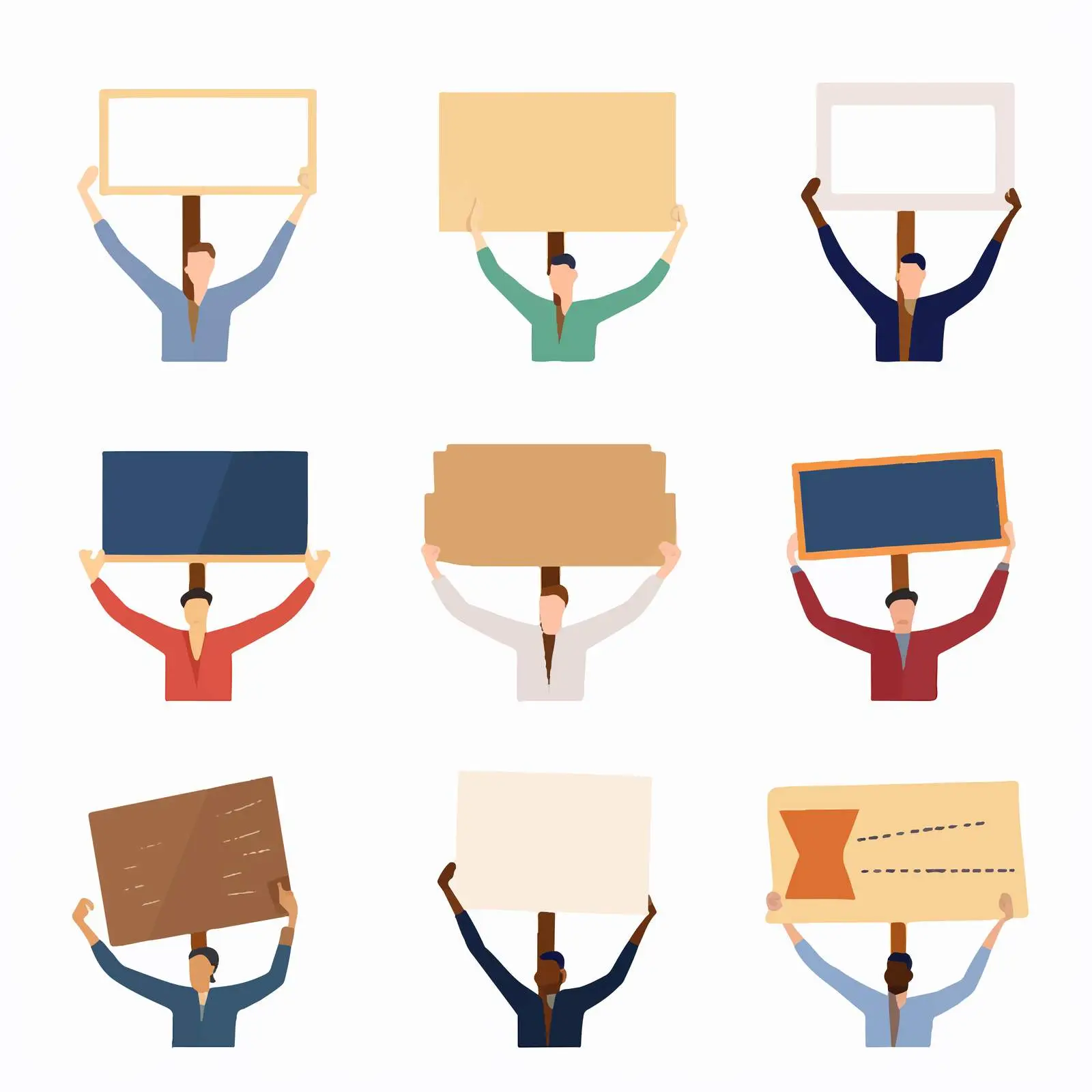 Hands Holding Blank Sign Boards Set – free notice image from Dotvec