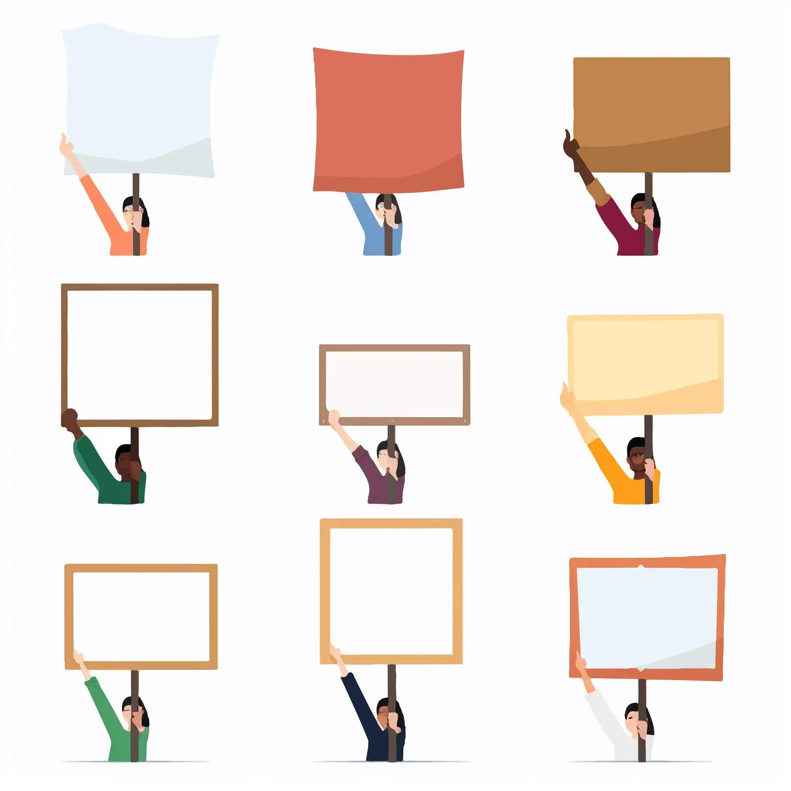 Hands Holding Blank Placards on Sticks Set — free download from Dotvec