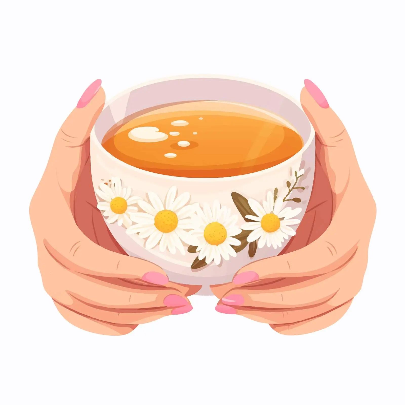 Hands Holding Hot Chamomile Tea Bowl — free download from Dotvec