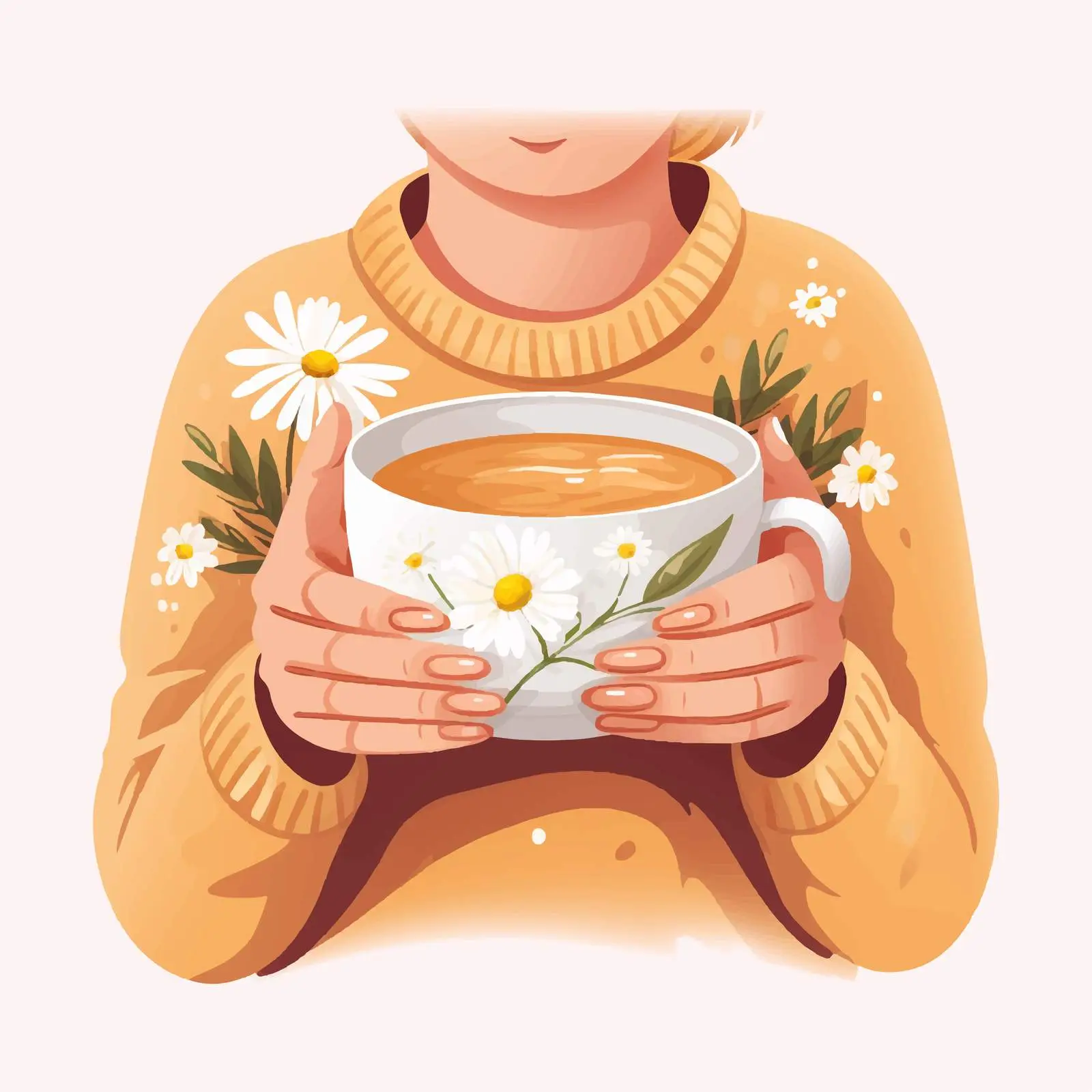 Hands Holding Hot Chamomile Tea Bowl — free download from Dotvec