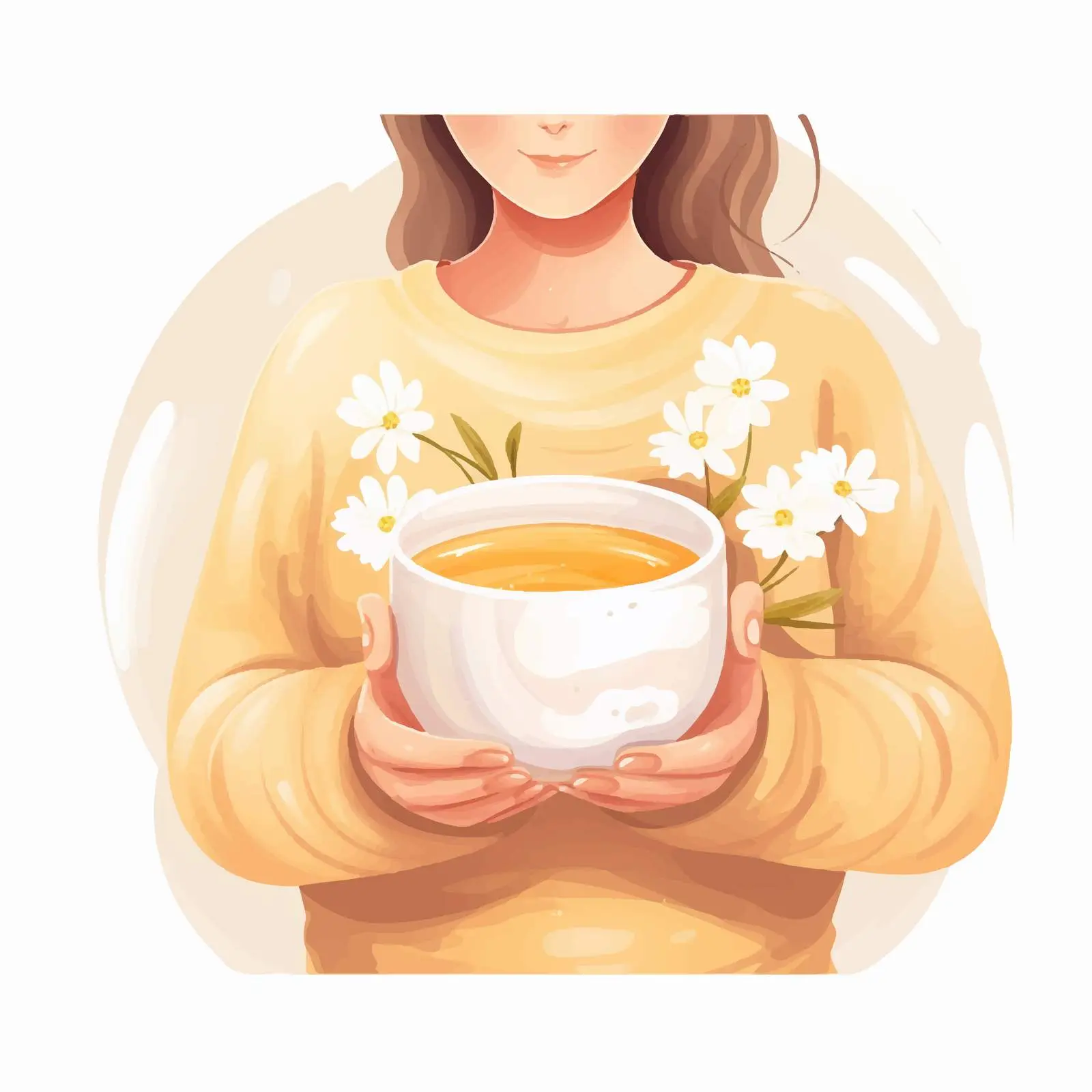 Hands Holding Hot Chamomile Tea Bowl — free download from Dotvec