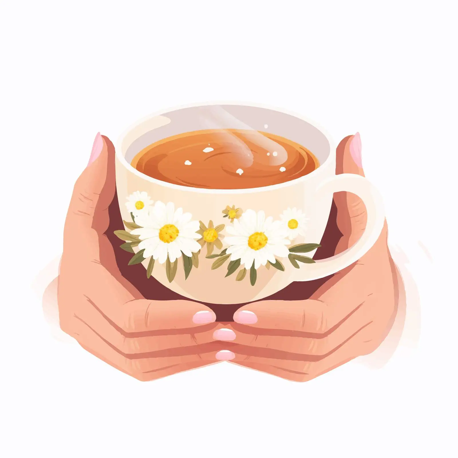 Hands Holding Hot Chamomile Tea Bowl — free download from Dotvec