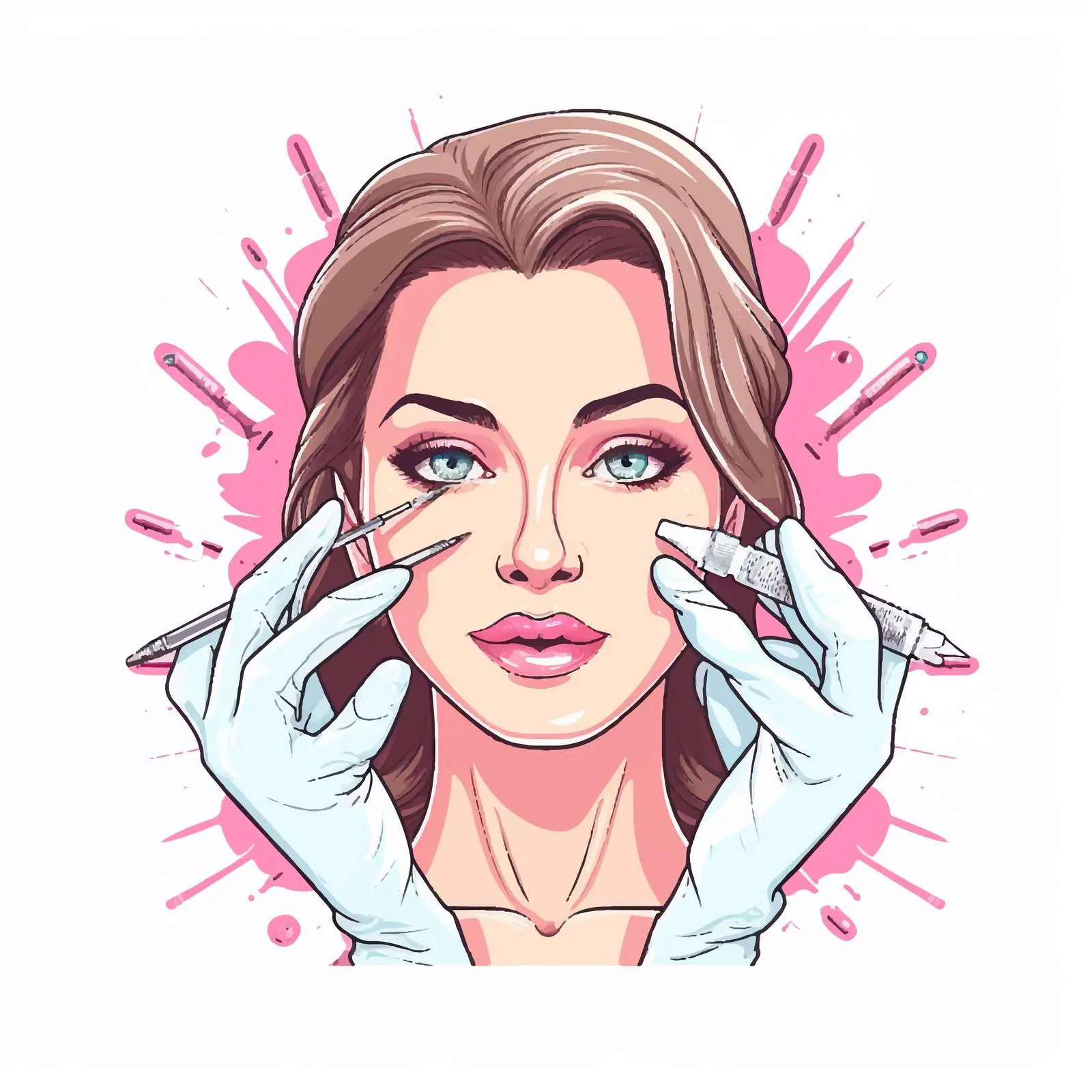 Syringe Pricking Girl's Face with Gloved Hands — free download from Dotvec