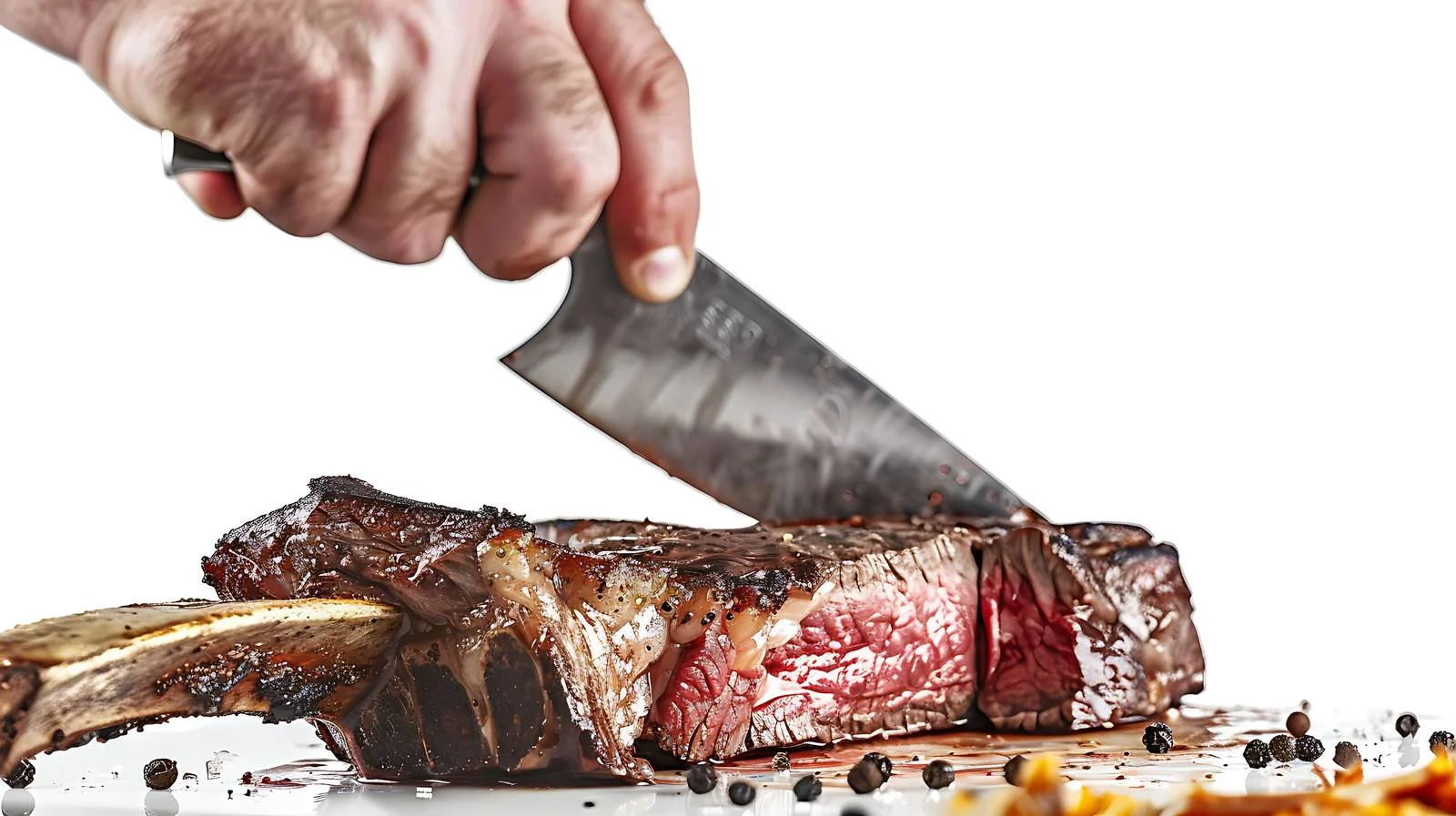 Chef Slicing Tomahawk Steak Isolated White — free download from Dotvec