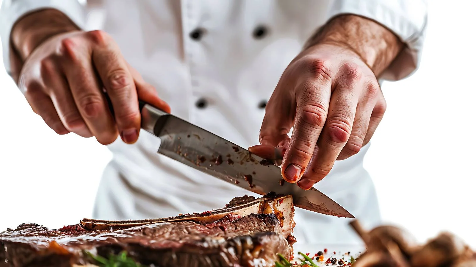 Chef Slicing Tomahawk Steak on White — free download from Dotvec