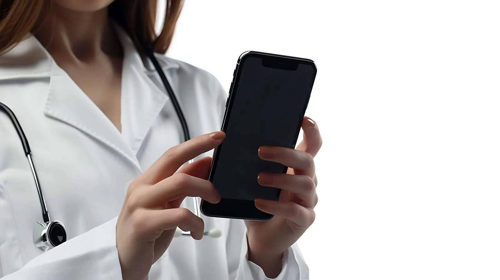 Female Medical Worker Using Smartphone Isolated — free download from Dotvec