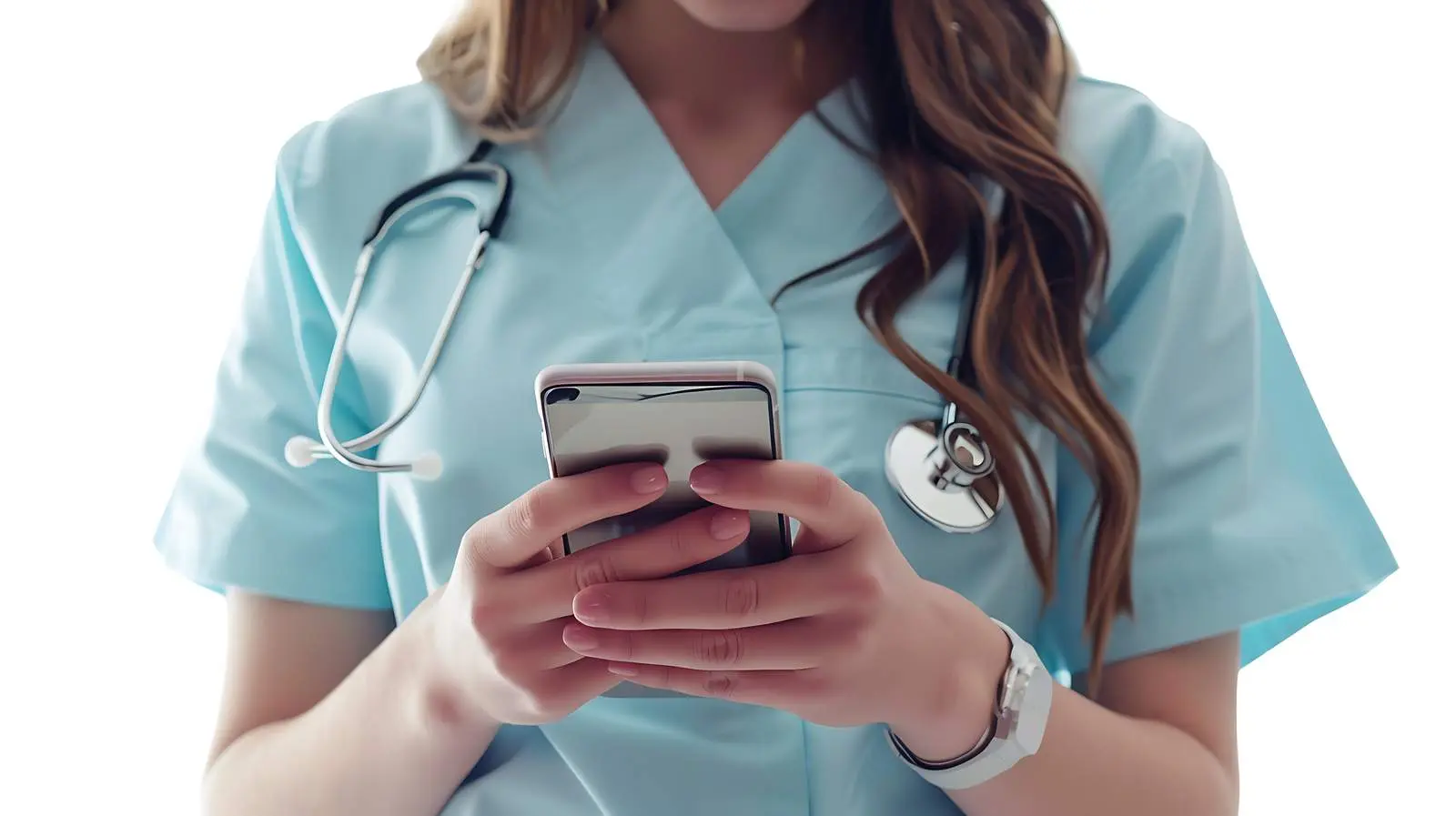 Female Medical Worker Using Smartphone Isolated – free phone usage image from Dotvec