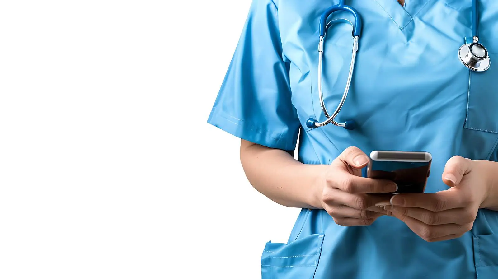 Female Medical Worker Using Smartphone in Isolation — free download from Dotvec