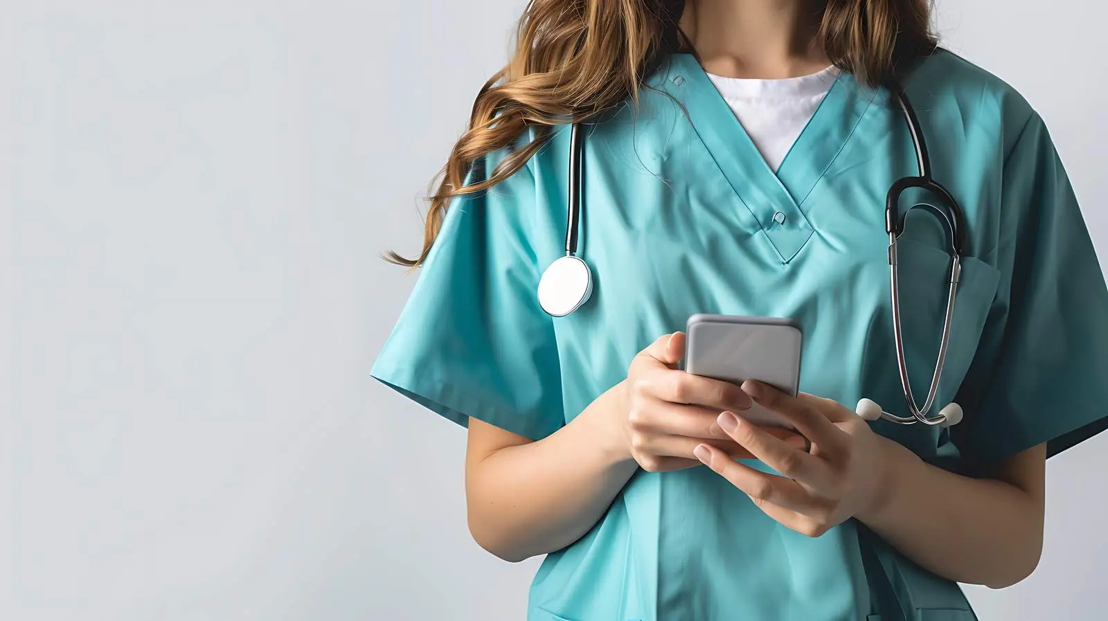 Female Medical Worker Using Smartphone Isolated Image – free phone usage image from Dotvec