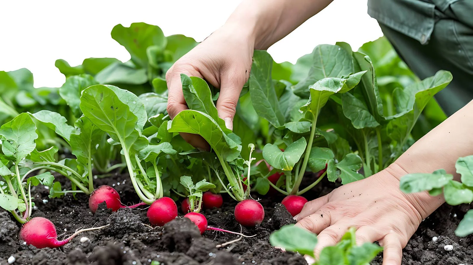 Harvesting Fresh Radishes in Vegetable Garden — free download from Dotvec