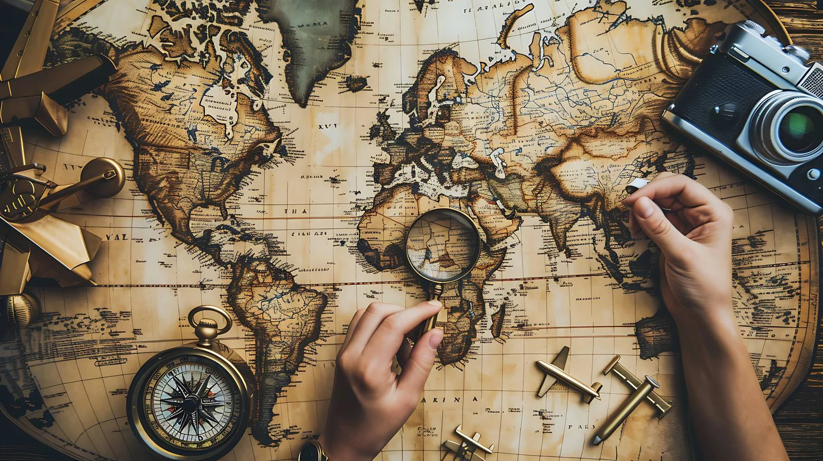 Hands Fly Model Airplane Above World Map — free download from Dotvec