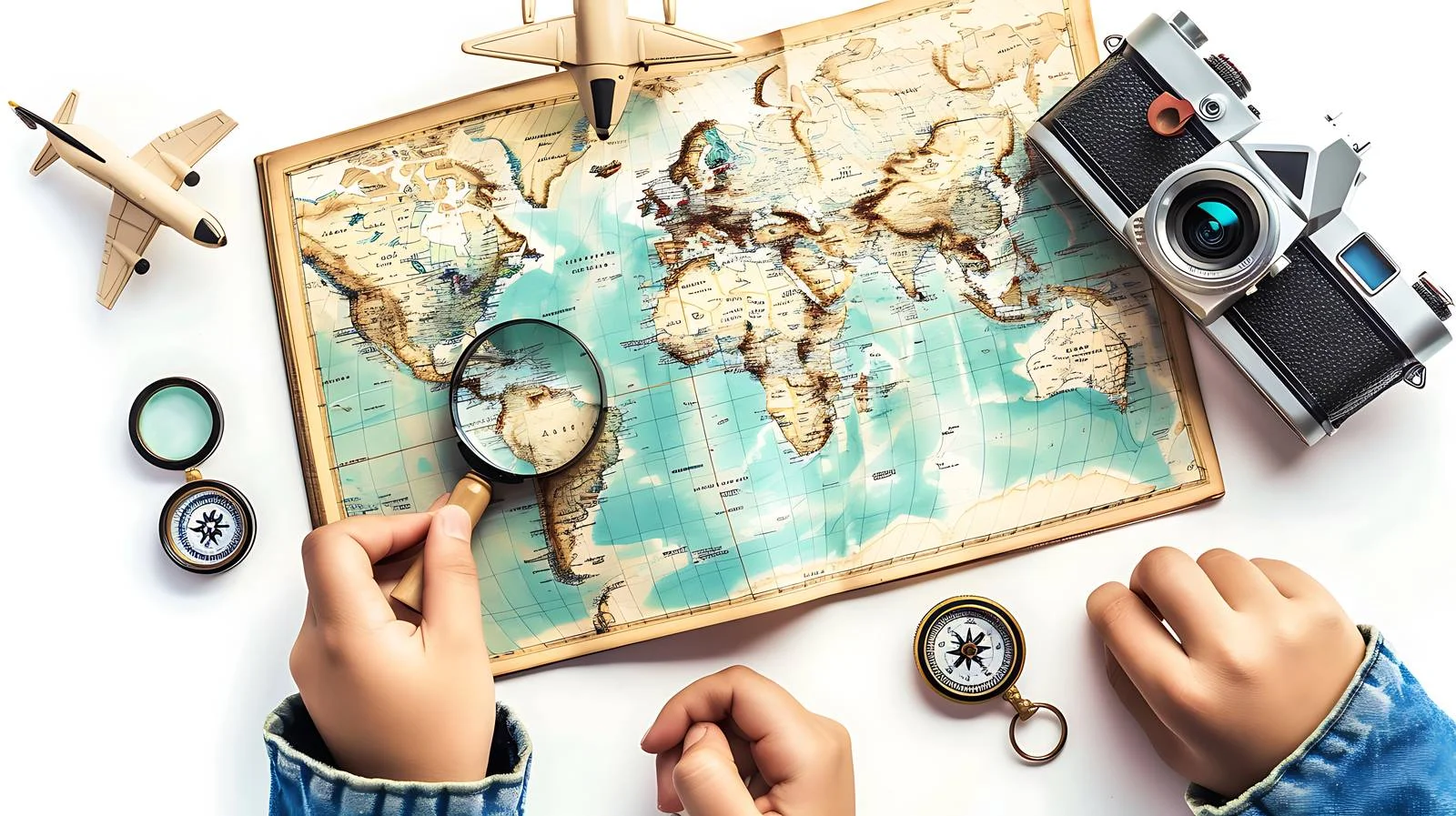 Model Airplane Displayed Above World Map — free download from Dotvec