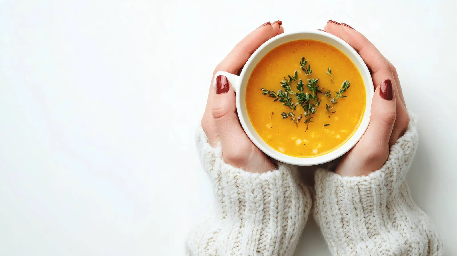 Warm Soup Mug Held Against White — free download from Dotvec