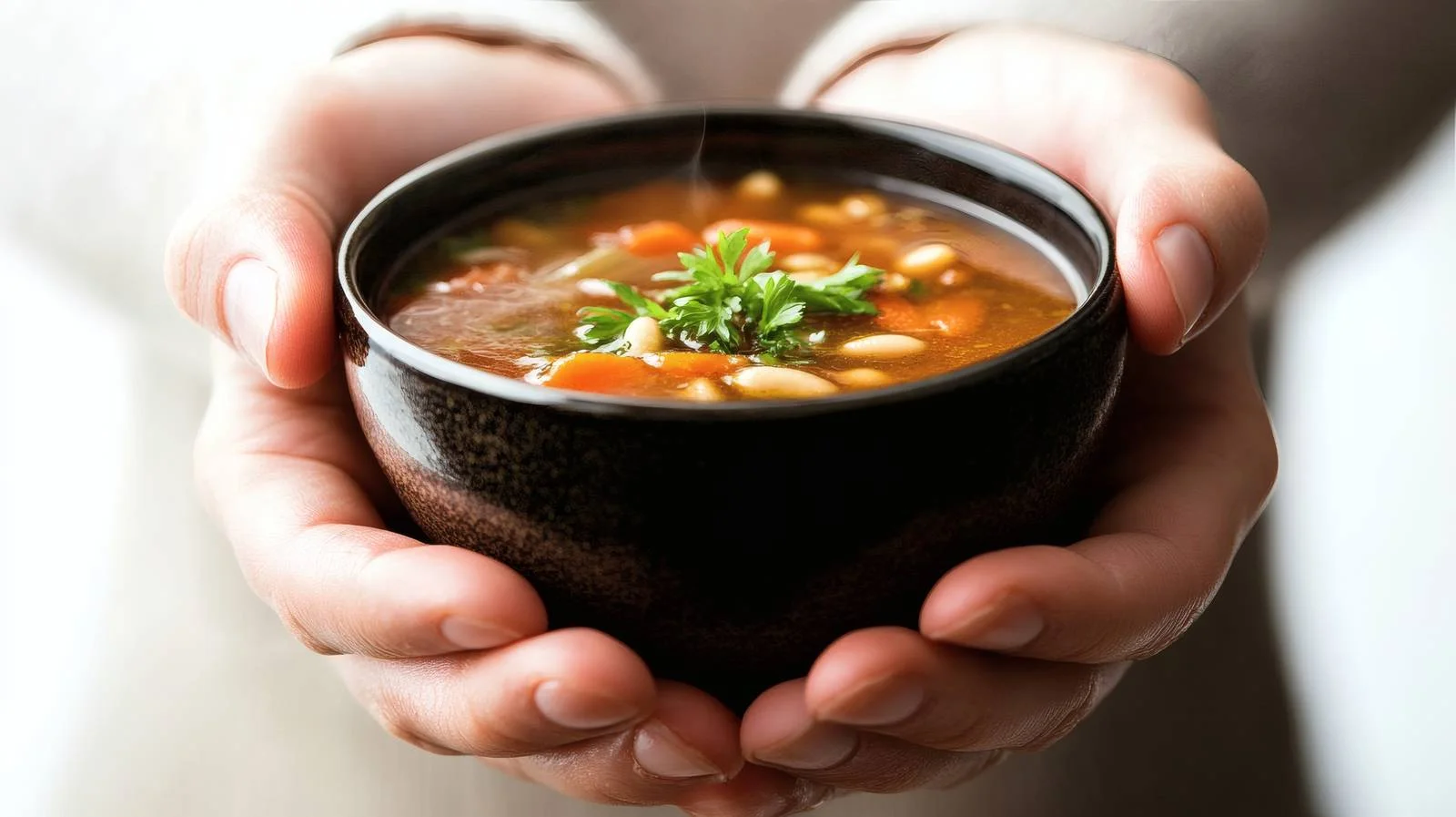 Hand holding soup mug on white background — free download from Dotvec