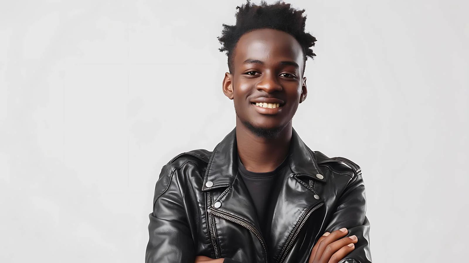 Confident young black man in leather — free download from Dotvec