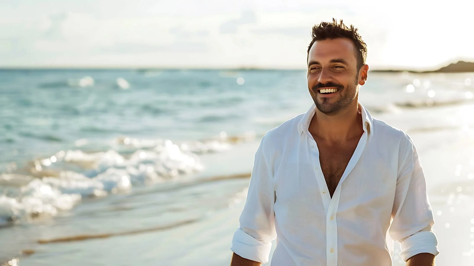 Joyful Man Walking Beachfront — free download from Dotvec