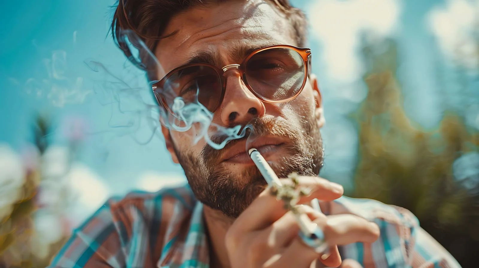 Handsome Man Smoking Marijuana Outdoors — free download from Dotvec