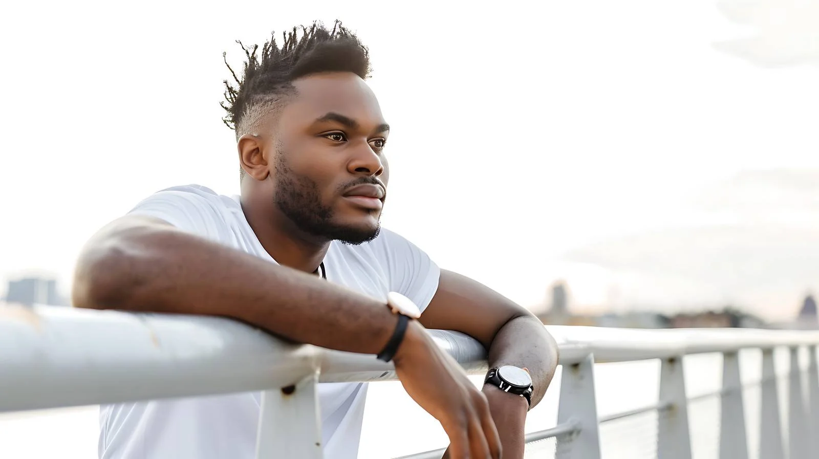 Elegant Black Man Leaning on Railing — free download from Dotvec