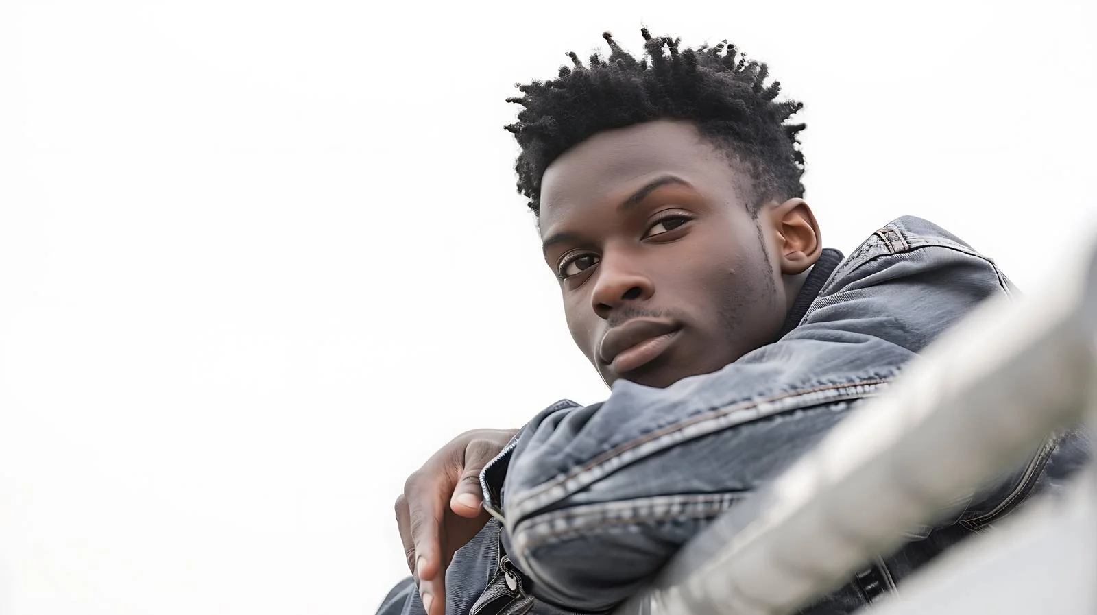 Confident young black man leaning on railing — free download from Dotvec