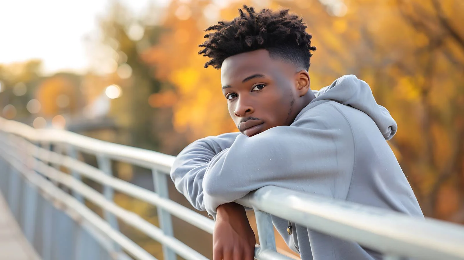 Confident young man leaning on railing — free download from Dotvec