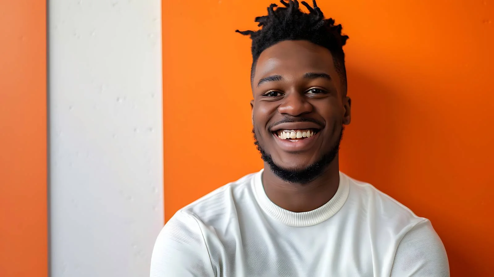 Confident young man smiling against orange — free download from Dotvec