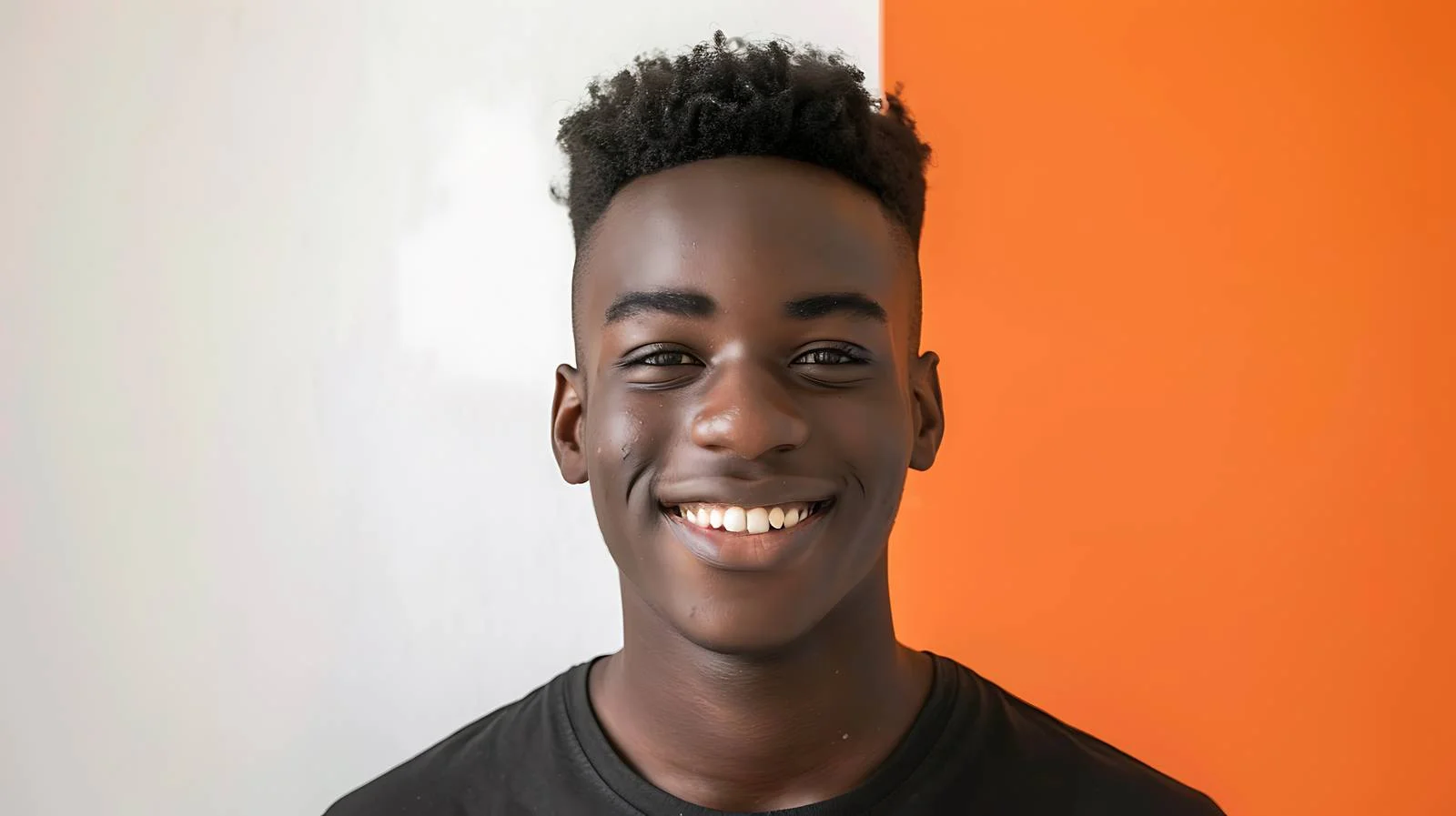 Joyful young African-American man with orange background — free download from Dotvec